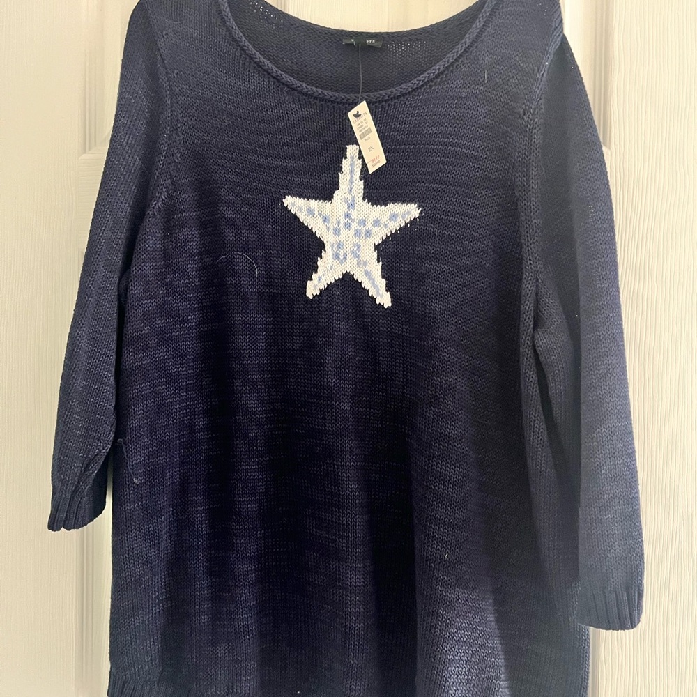 Talbots Navy Sweater with Star Design